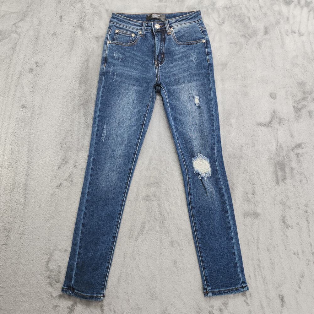 Monkey Ride Jeans Womens 1/25 Blue Distressed Mid Rise Skinny Original Vintage